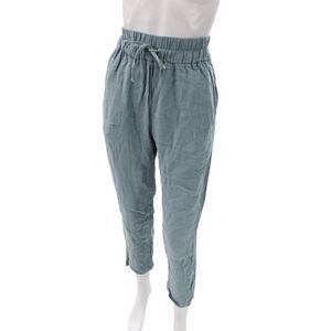 Lanhtropy Women Ankle Pants Blue Linen Blend Drawstring Casual Size S